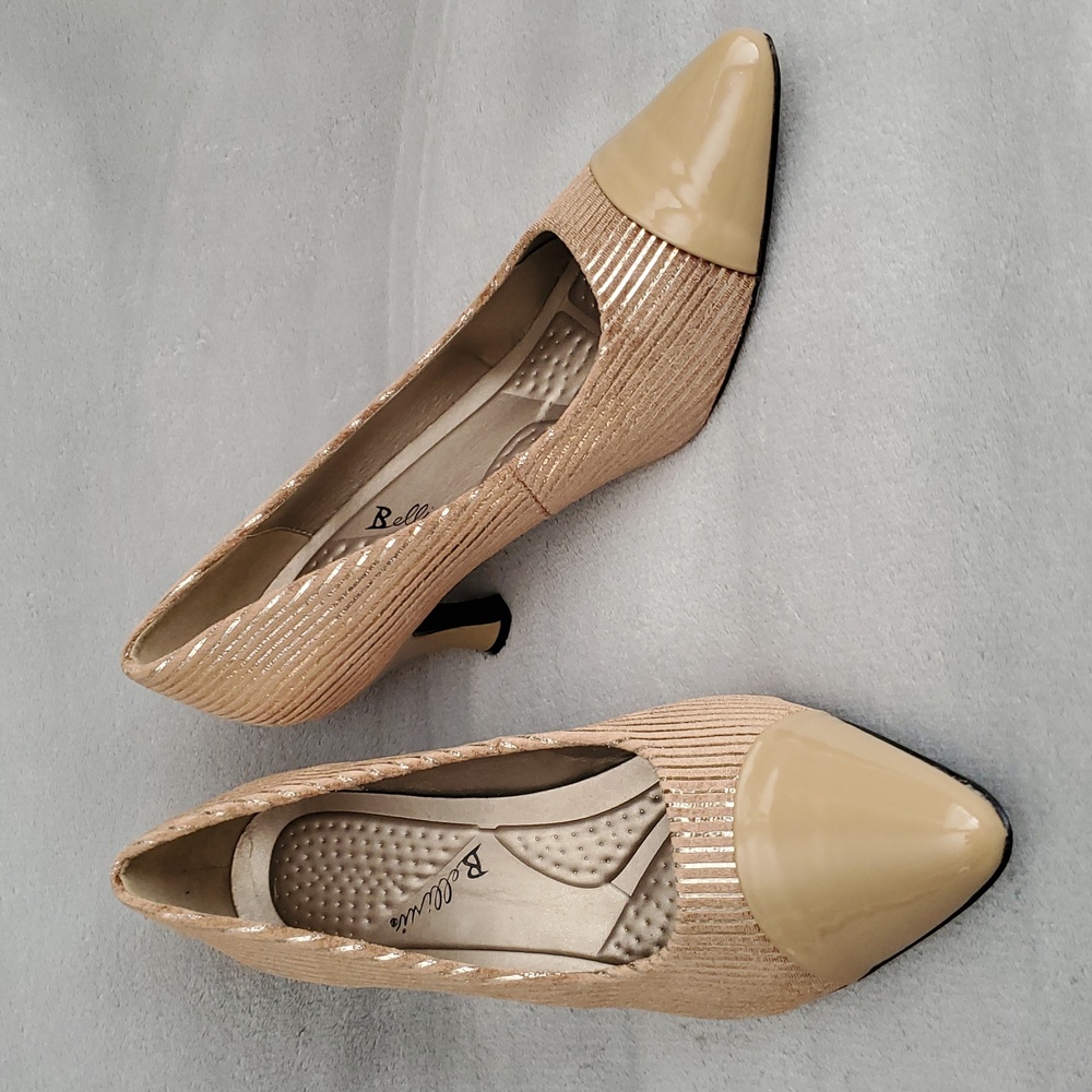 ๐๏ธ BELLINI Zesty Cord Tan Faux Leather Corduroy Gold Striped Pumps SIZE: 10W - Picture 14 of 14